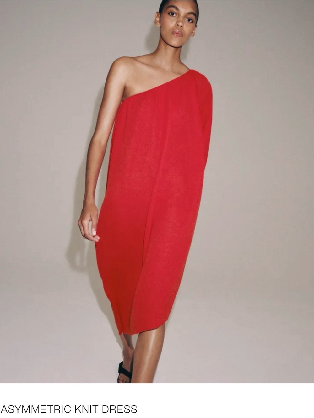 Zara One-Shoulder Red Knit Dress